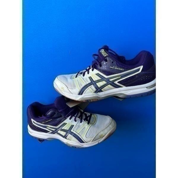 Asics Gel Rocket Women White Purple Volleyball Trainers Shoes Size11 B455N-0133