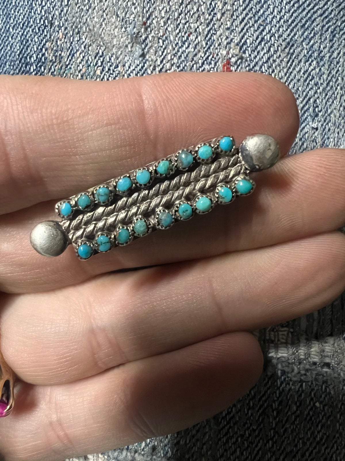 Vintage Native American Turquoise And Silver Pin