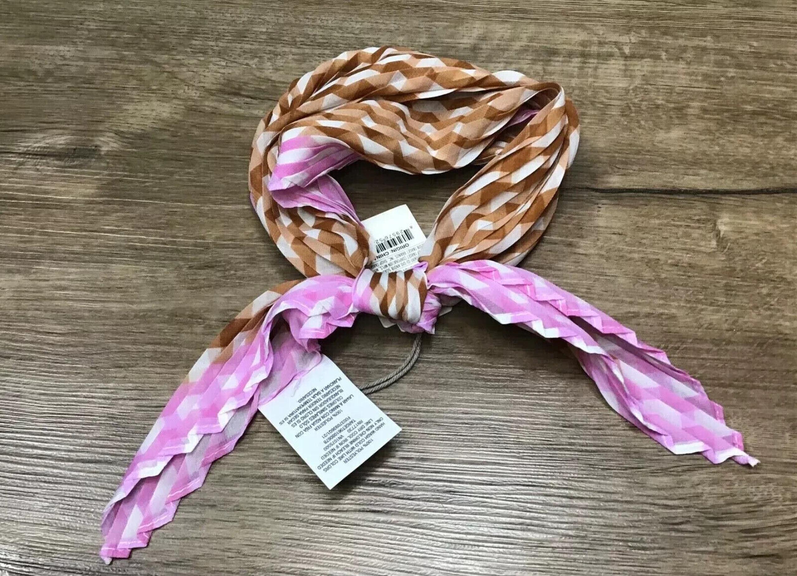 Women’s Pleated Rhombus Rhombic Scarf Head Ribbon Wrap Bandana Plaid Brown Pin