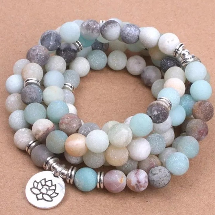 108 Mala Beads Natural Amazonite Gemstone Healing Bracelet -Balancing Necklace
