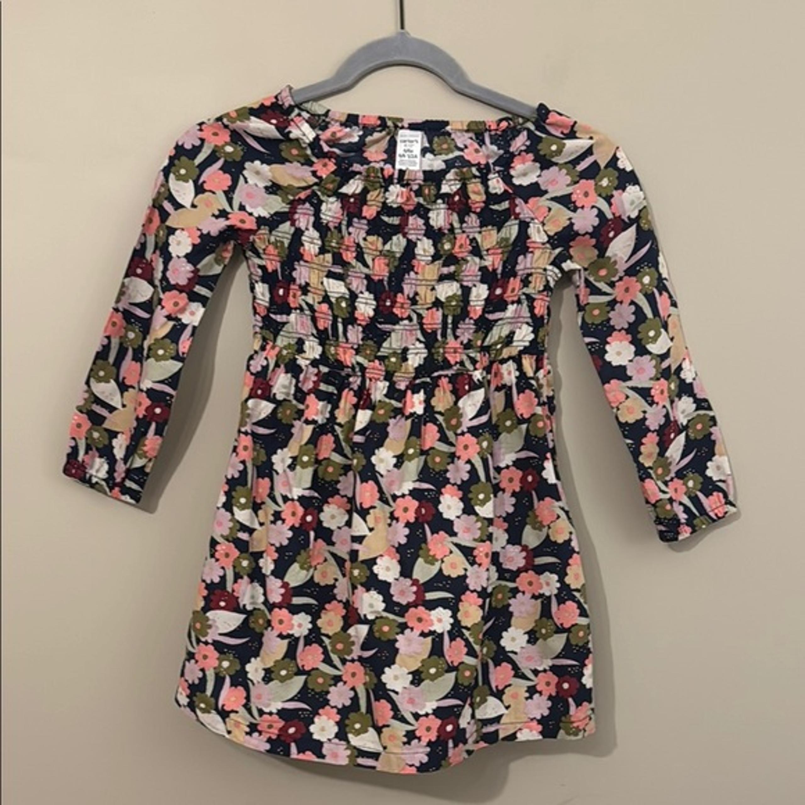 Carter’s Kid Girls Navy Floral Long Sleeve Dress, size 6/6X
