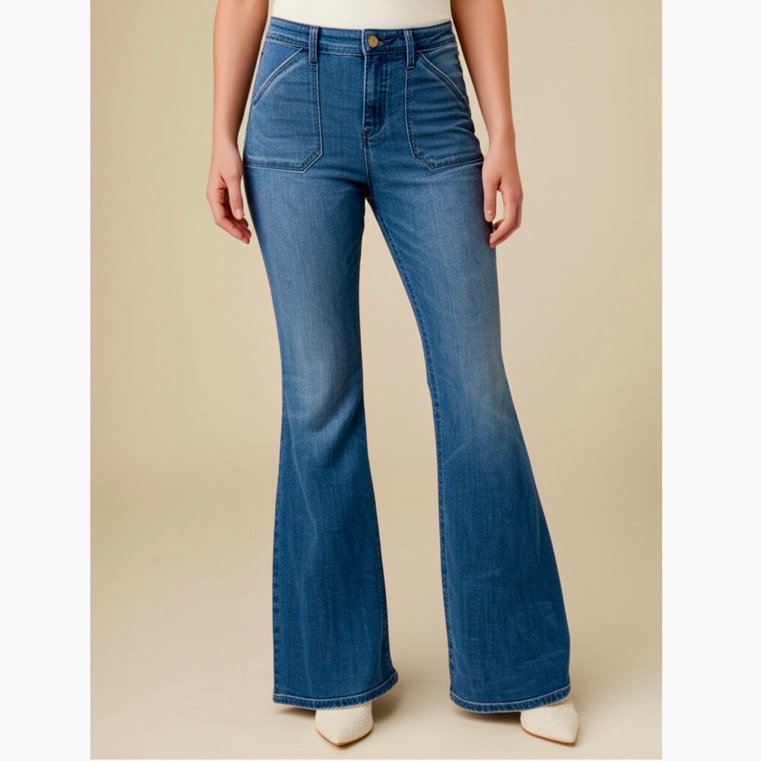 THE LIMITED High Waisted Flare Jeans Shaping Stretch Denim Trouser Womens Sz 12