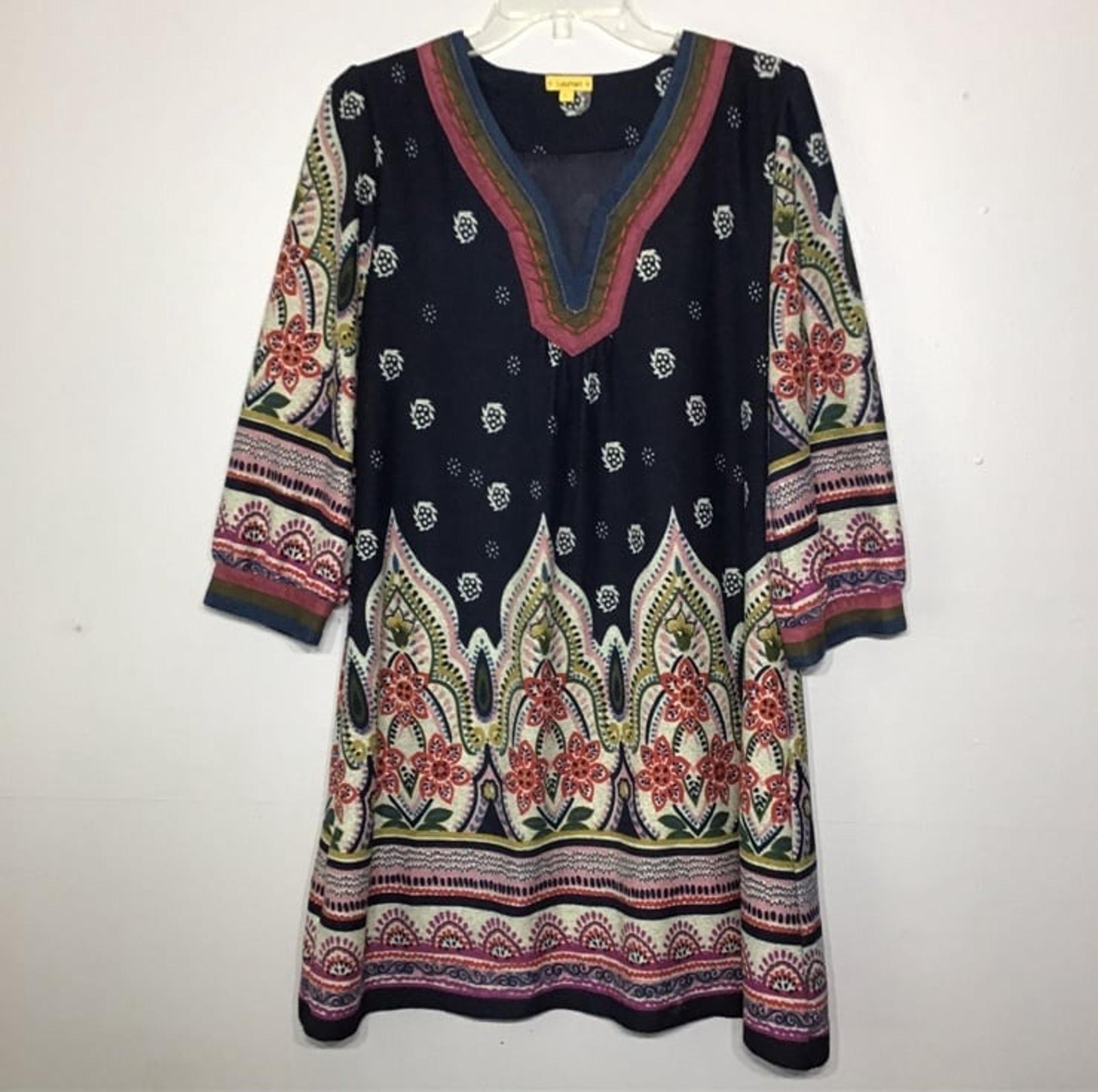 Anthropologie Lulumari Multicolored Long Sleeve Sweater Dress Boho. Size Large