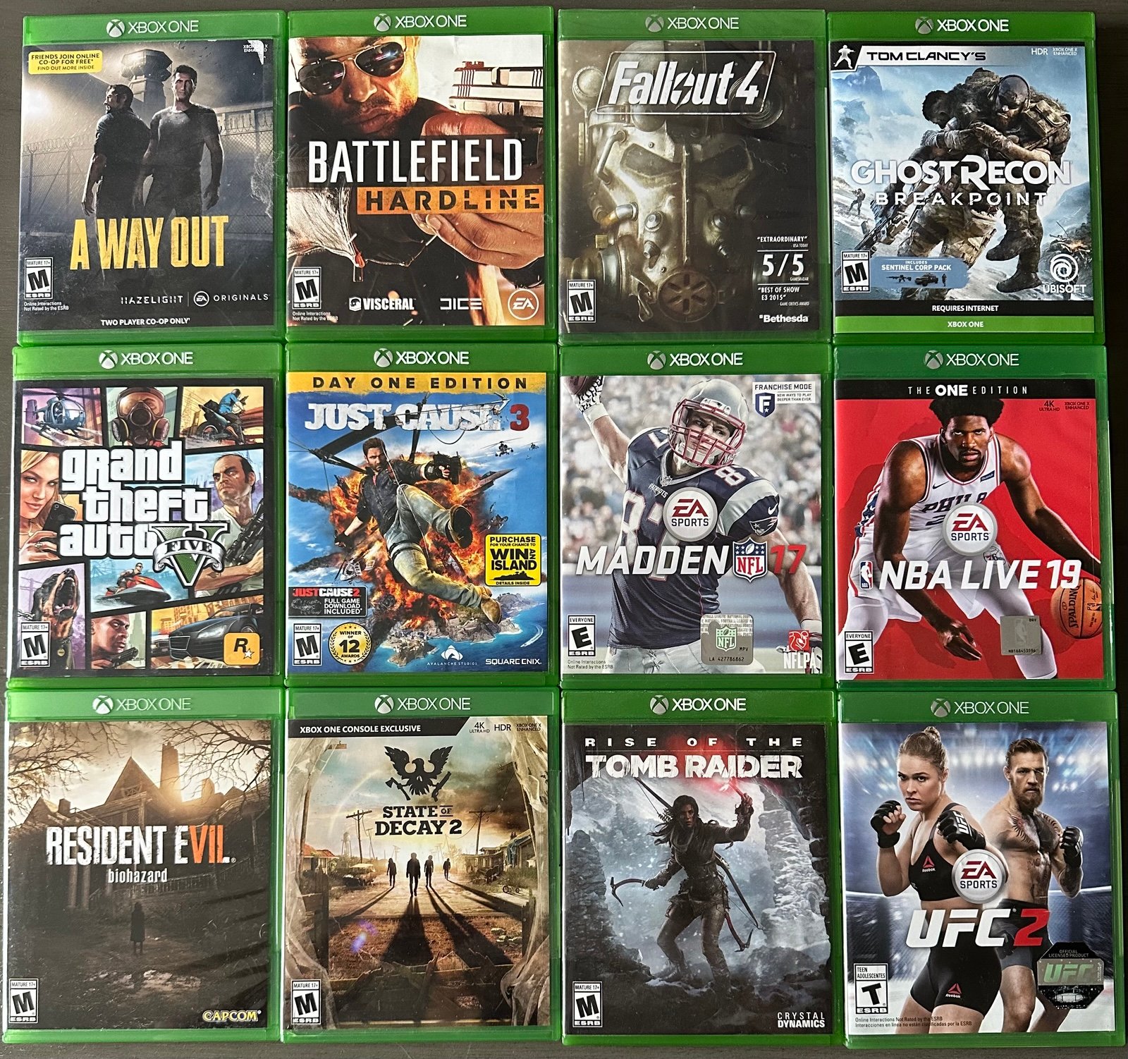 Xbox one game lot GTA5, UFC2, Fallout4, Madden17, NBA Live 19