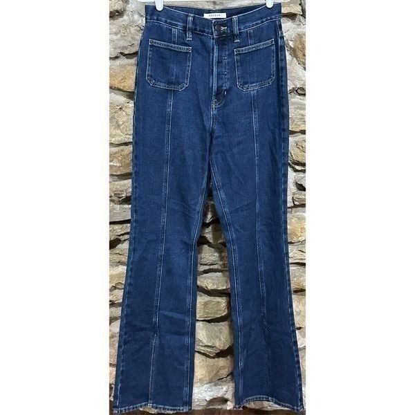 Women’s PacSun Front Patch Pockets Dark Wash Retro Slit High Waist Flare Jeans S