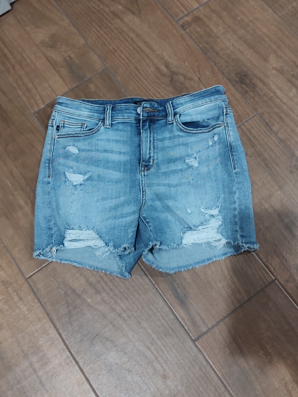 Women's Judy blue large confetti paint splatter shorts