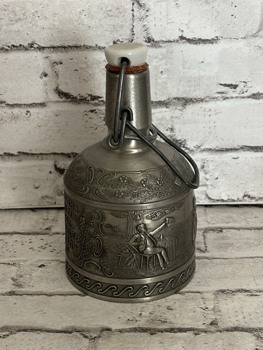 Vintage Frieling Zinn German Pewter Decanter with Porcelain Stopper