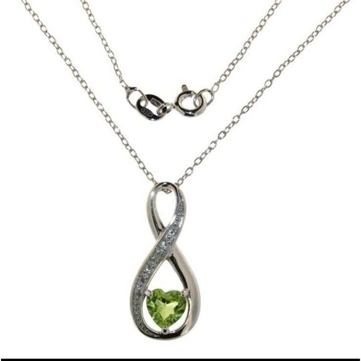 NEW GENUINE PERIDOT & DIAMOND INFINITY NECKLACE (595)