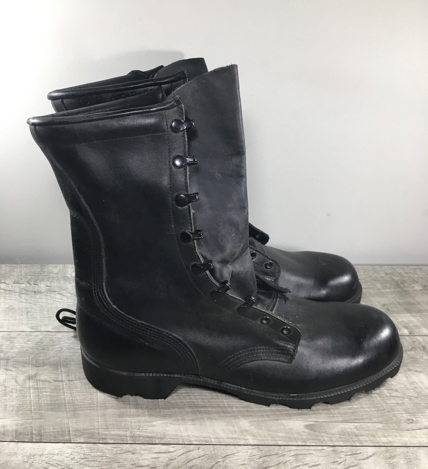 Vintage 90's Men's Combat Work Soft Toe Black Leather Motorcycle Biker Boots 12