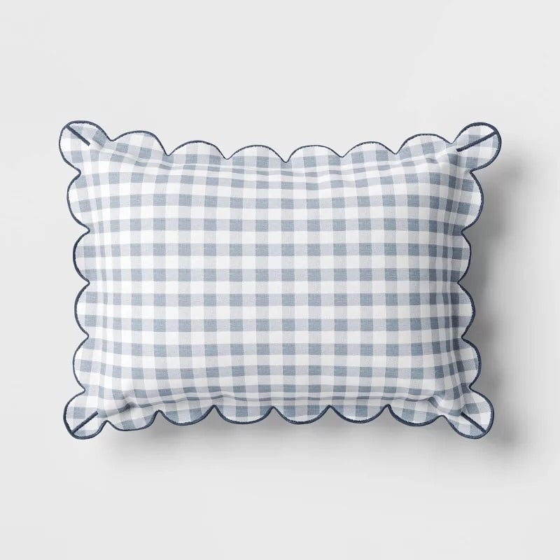 14x20 Gingham Scalloped Edge Outdoor Lumbar Pillow Blue - Threshold Studio McGee