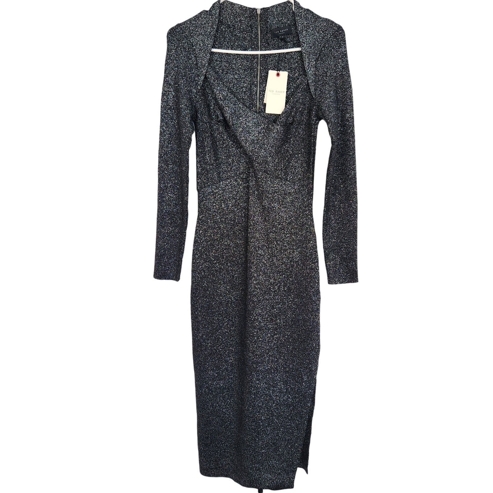Ted Baker Tabitha Slim Fit Crossover Knit Metallic Dress Ted Size 2 US S/6