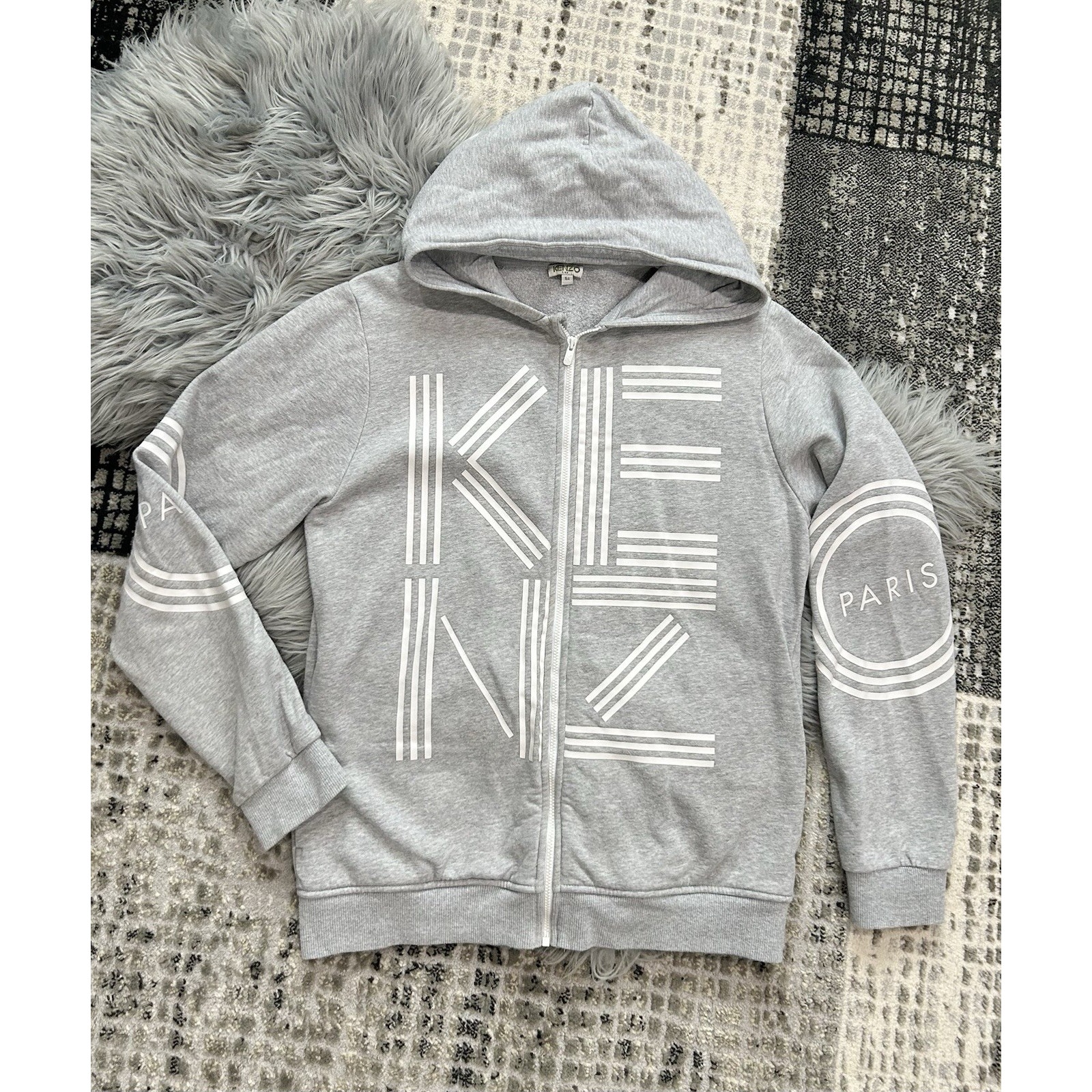 Kenzo Children’s Unisex Zip Up Logo Paris Grey Hoodie Sweatshirt Size 16A