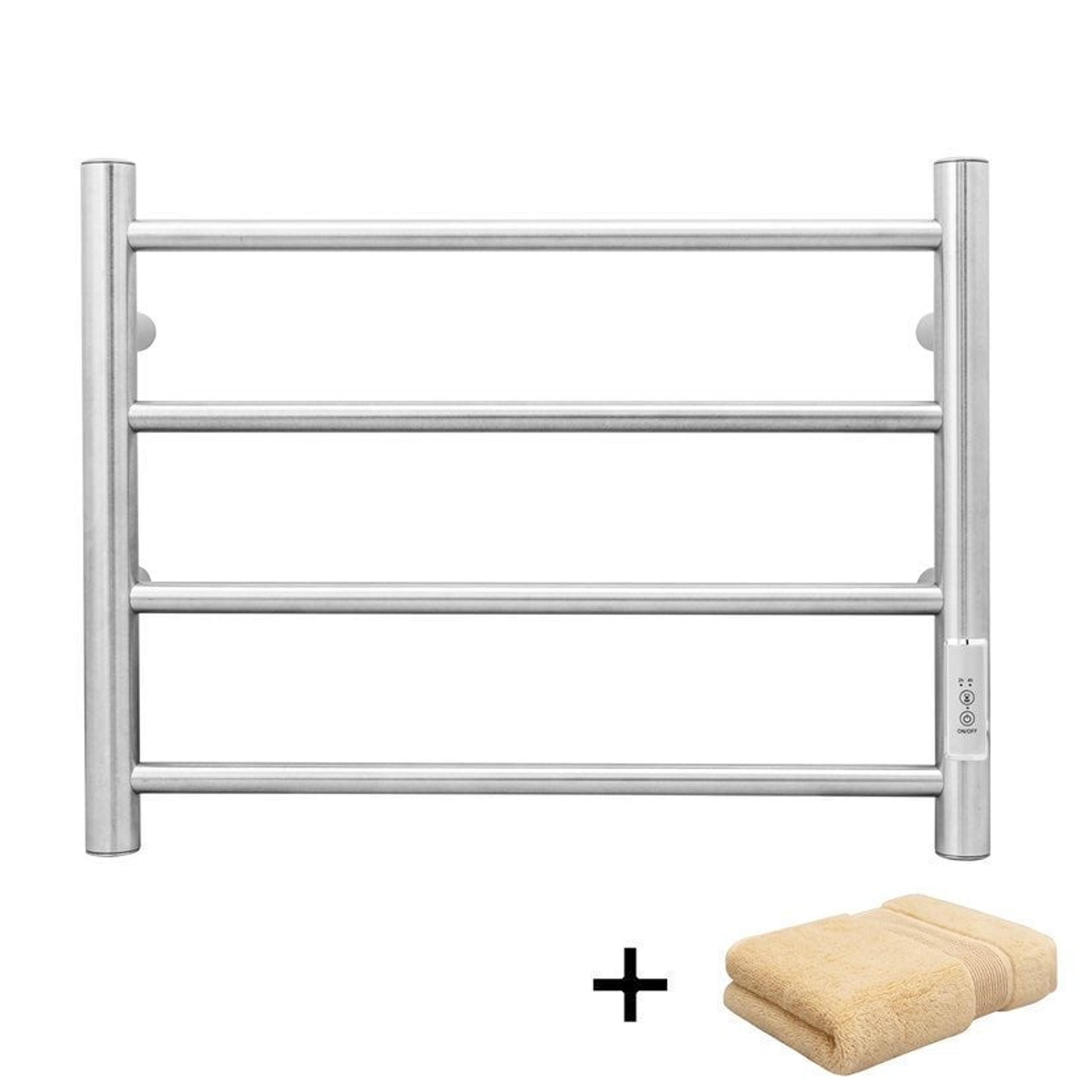 Towel Warmer Wall Mounted with Built-in Timer 4 Bars Brushed Nickel