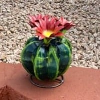 Metal Mini Green Bisnaga Cactus Yard Art Garden Decor