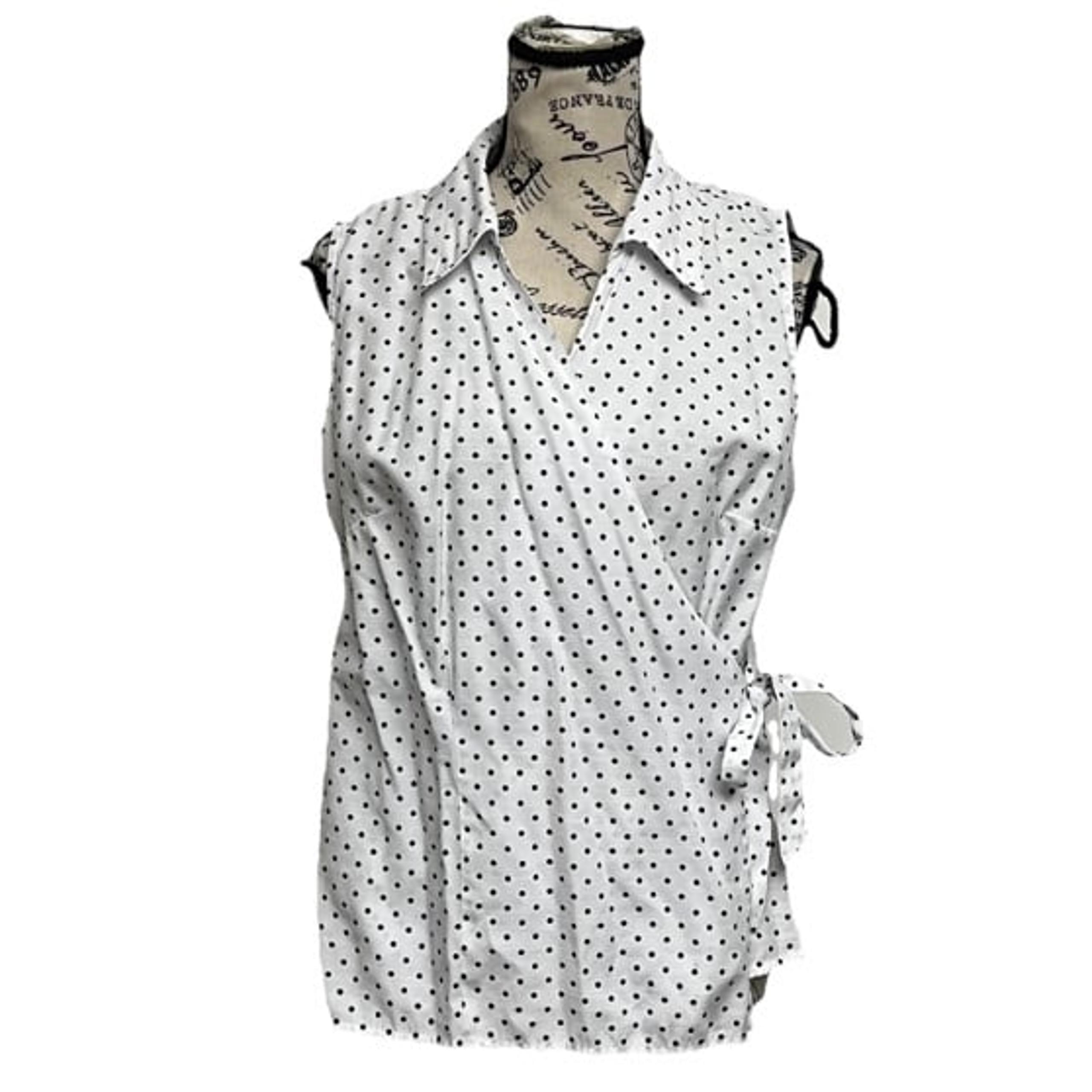 VTG Y2k Dressbarn Polka Dot Wrap Blouse Pinup Rockabilly Retro Preppy L Casual