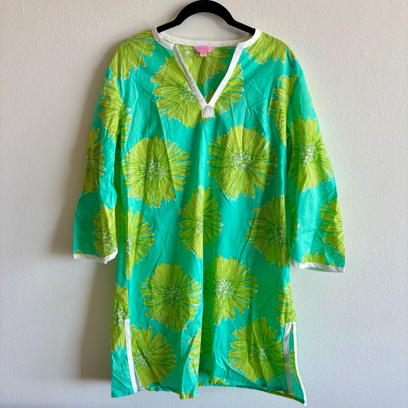 Lilly Pulitzer Tunic Swim Cover up Vibrant Green Floral Kaftan Dress S Floral