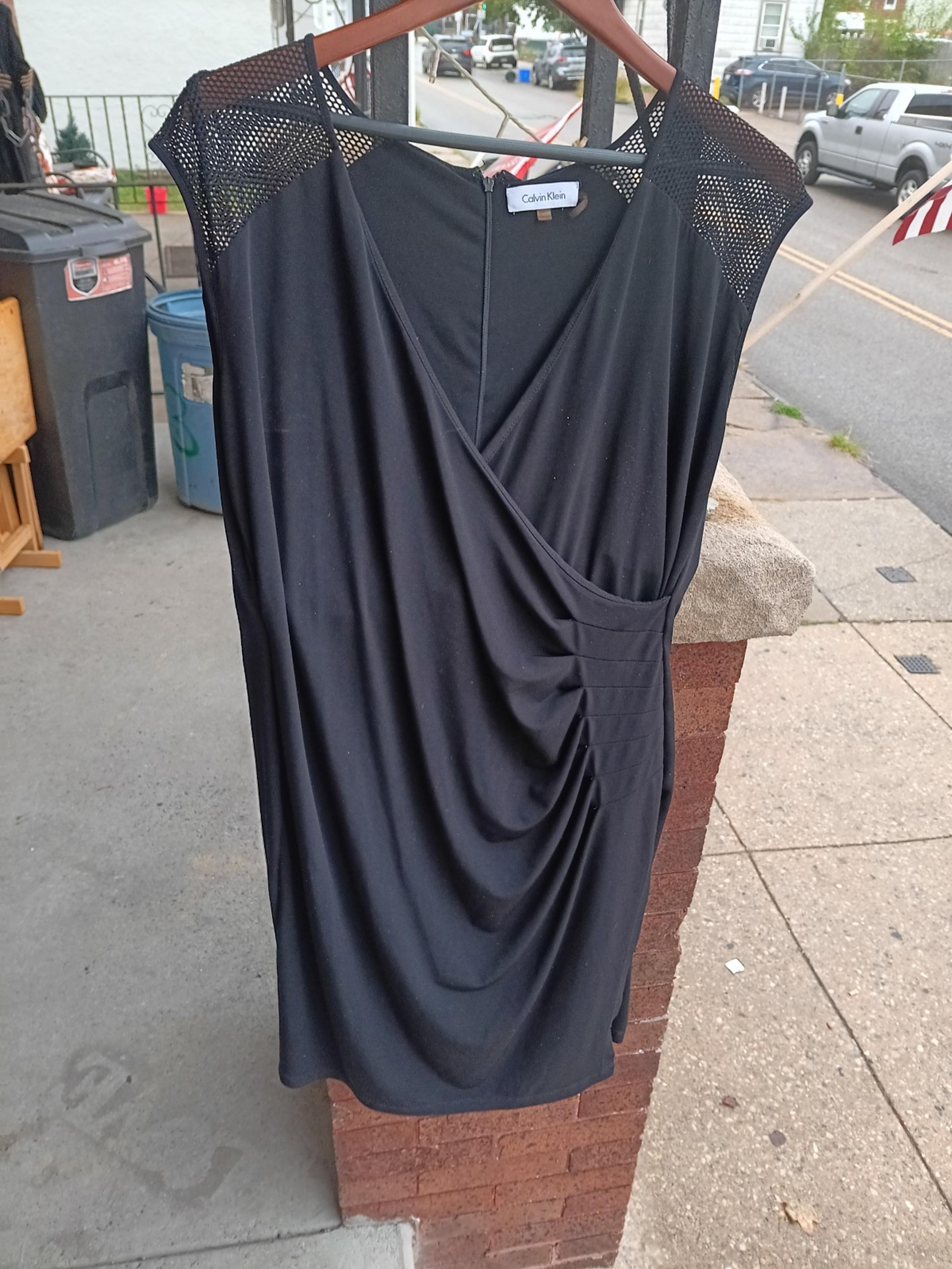 Calvin Klein black netted shoulder dress