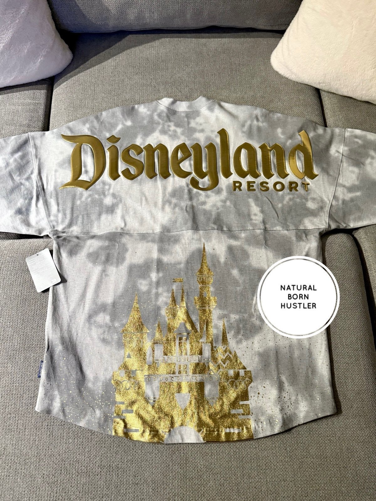 Disneyland Spirit Jersey Cinderella’s Castle Tie Dye Grey & Gold Adult Size SM