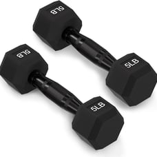 Rubber Encased Exercise & Fitness Hex Dumbbell 5 Lbs