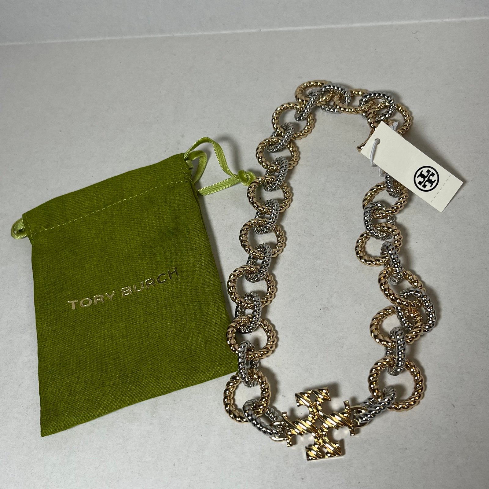 Tory Burch Textured Rope Mixed Metal Necklace W/ Dustbag & Tags