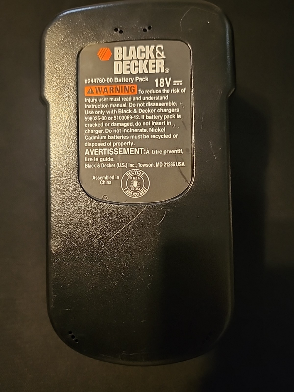 TESTED Genuine Black & Decker HPB18 18V 244760-00 Slide Pack Battery