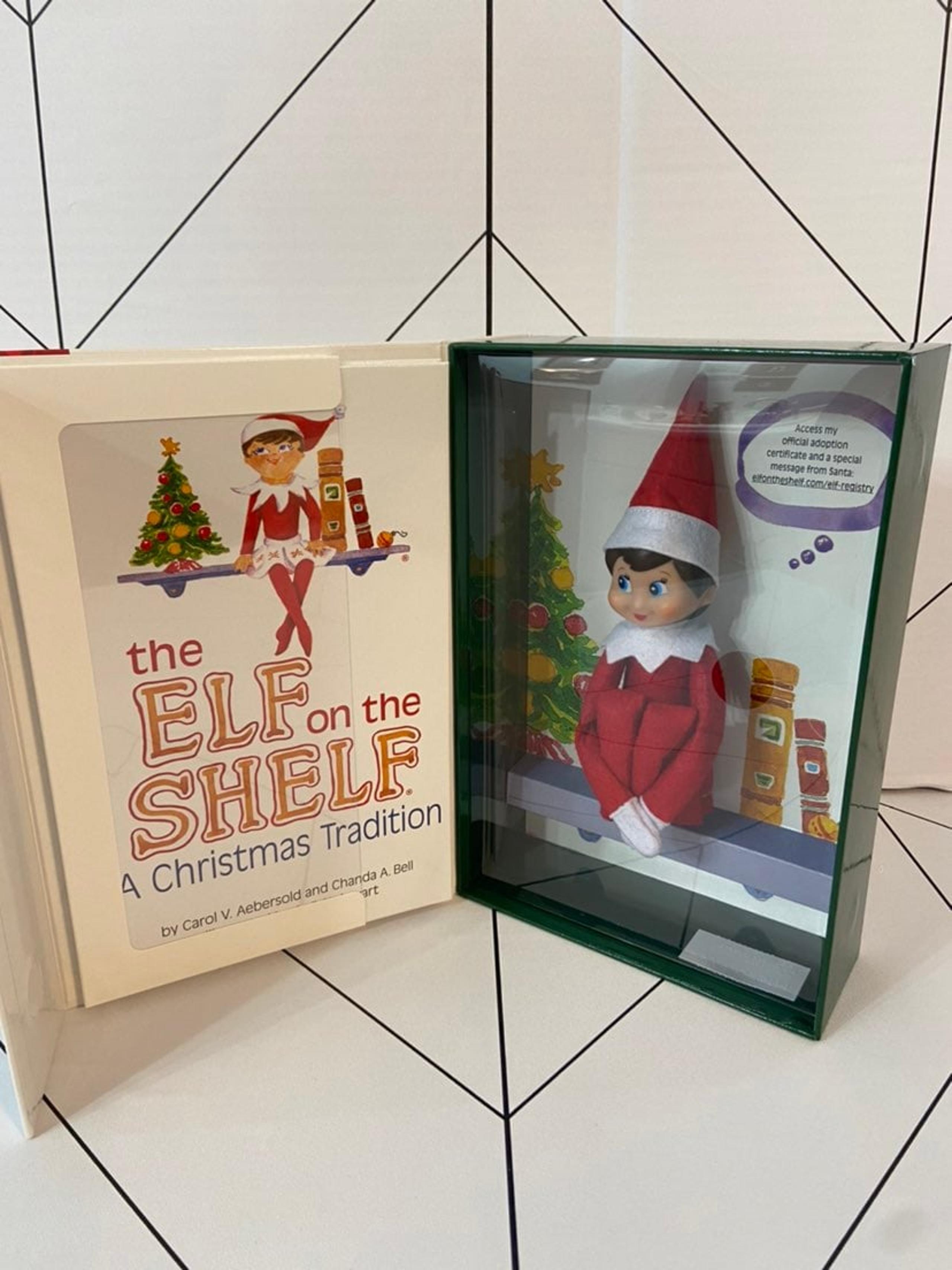 Elf on The Shelf Book and girl with blue