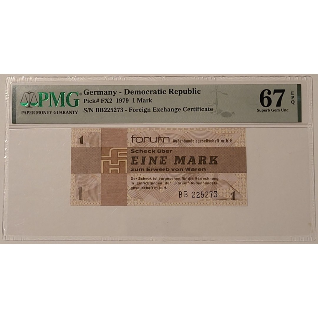 East Germany 1979 1 Mark Foreign Exchange Certificate Superb Gem Unc 67 EPQ PMG