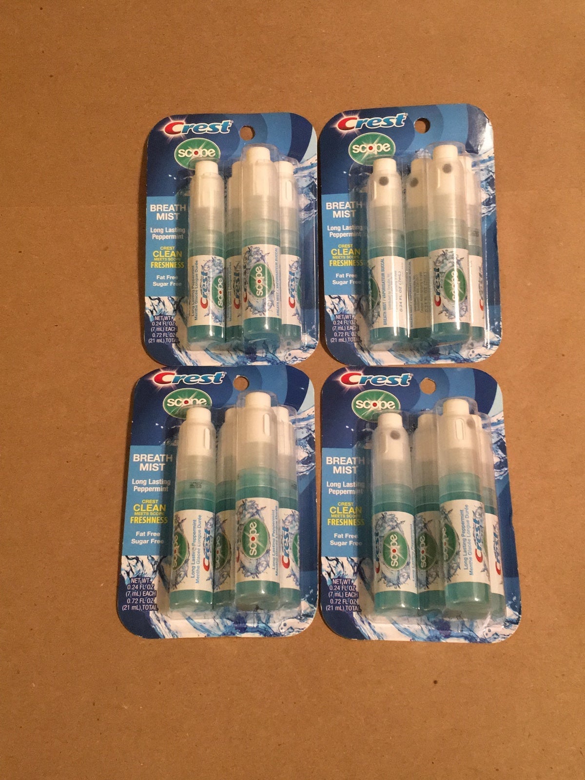 4 PCs of 4 packs crest scope breath mist 0.72 Fl Oz each bottle peppermint