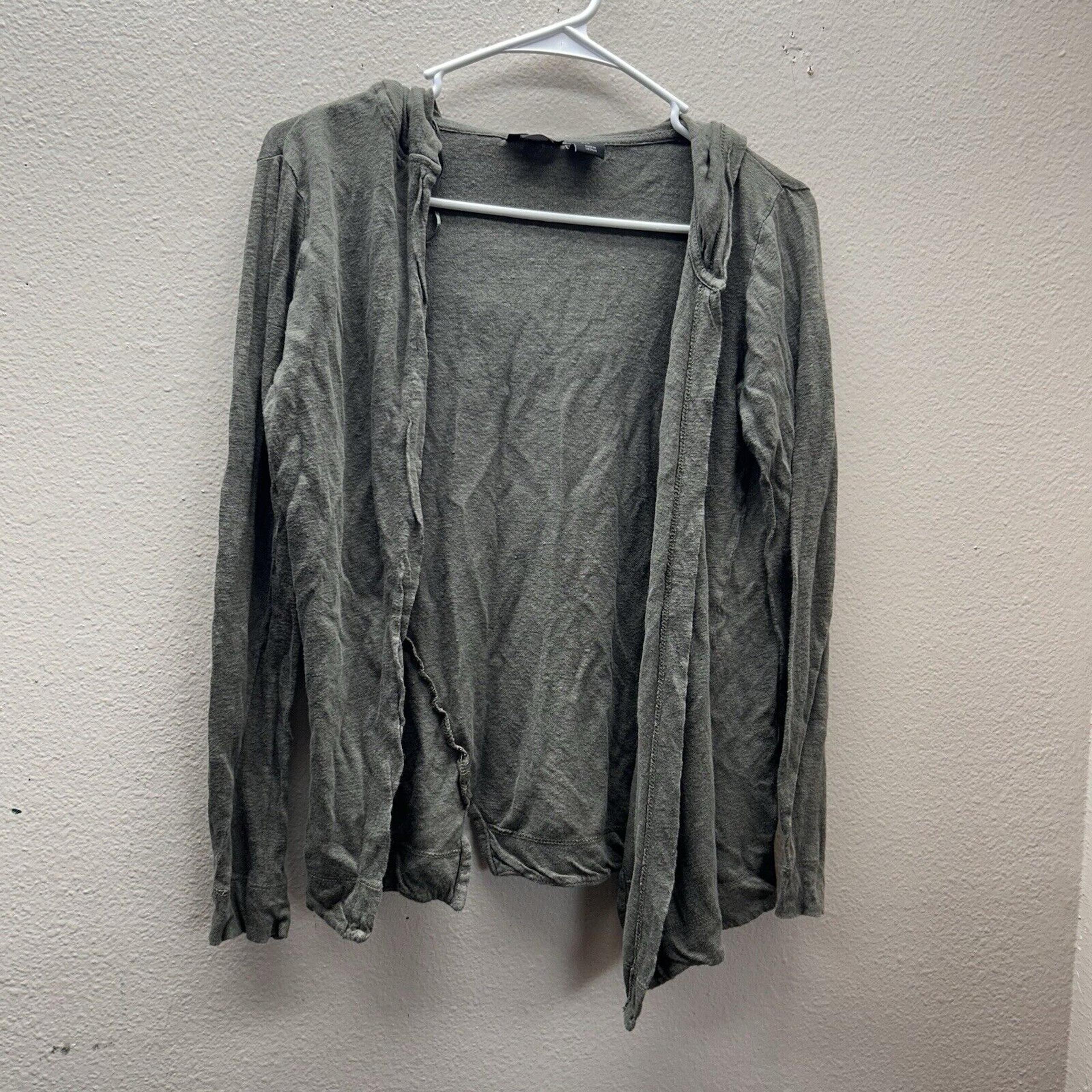 Tahari Sweater SZ Small Open Cardigan 100 Linen Hooded Lightweight Green