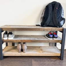 Solid Black Pine Base Shoe Rack Storage Bench