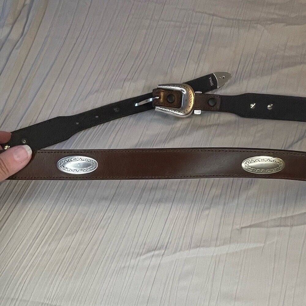 Nocona brown leather belt with silver conches and buckle size 38