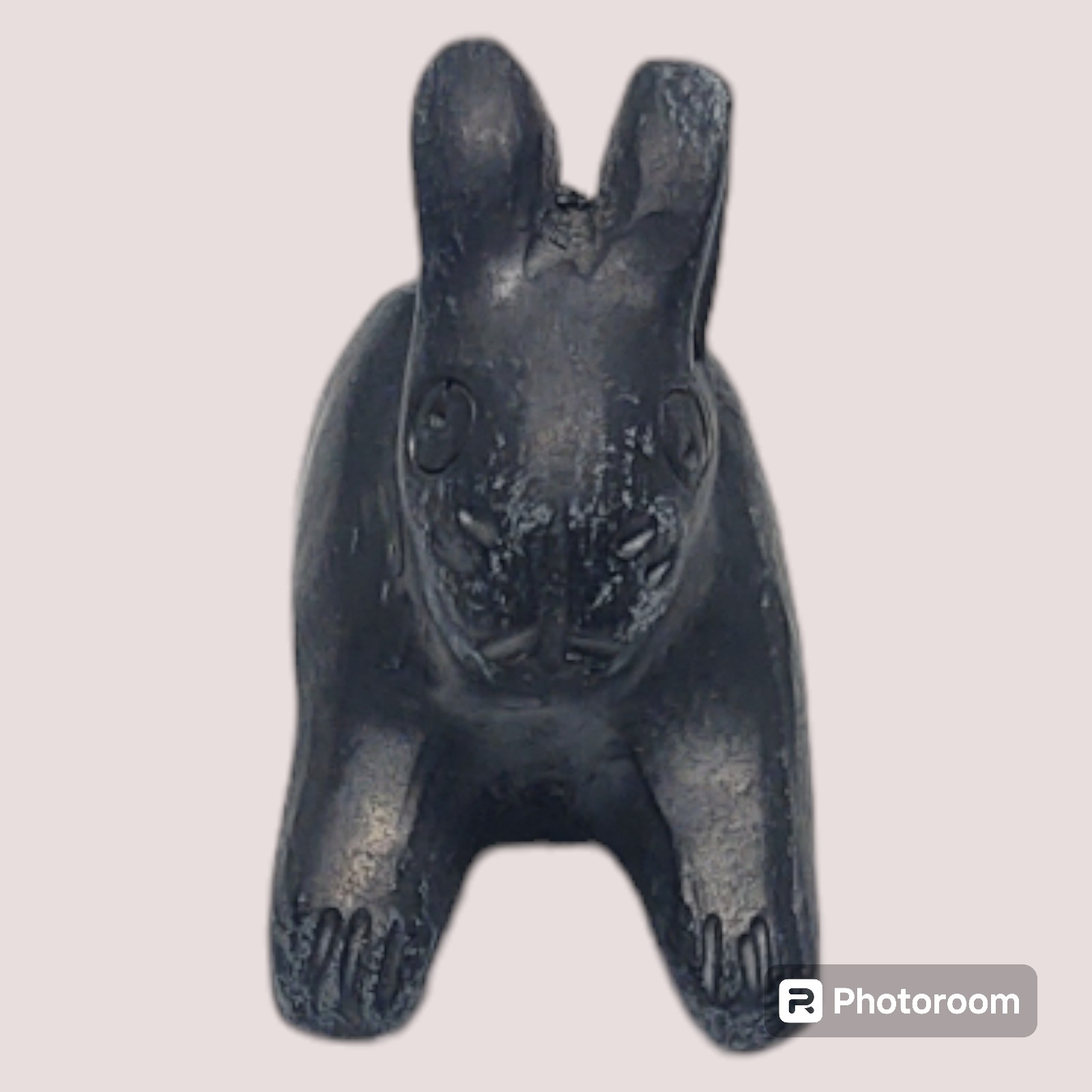 Black clay figurine, Running Rabbit / Bunny figure, miniatures