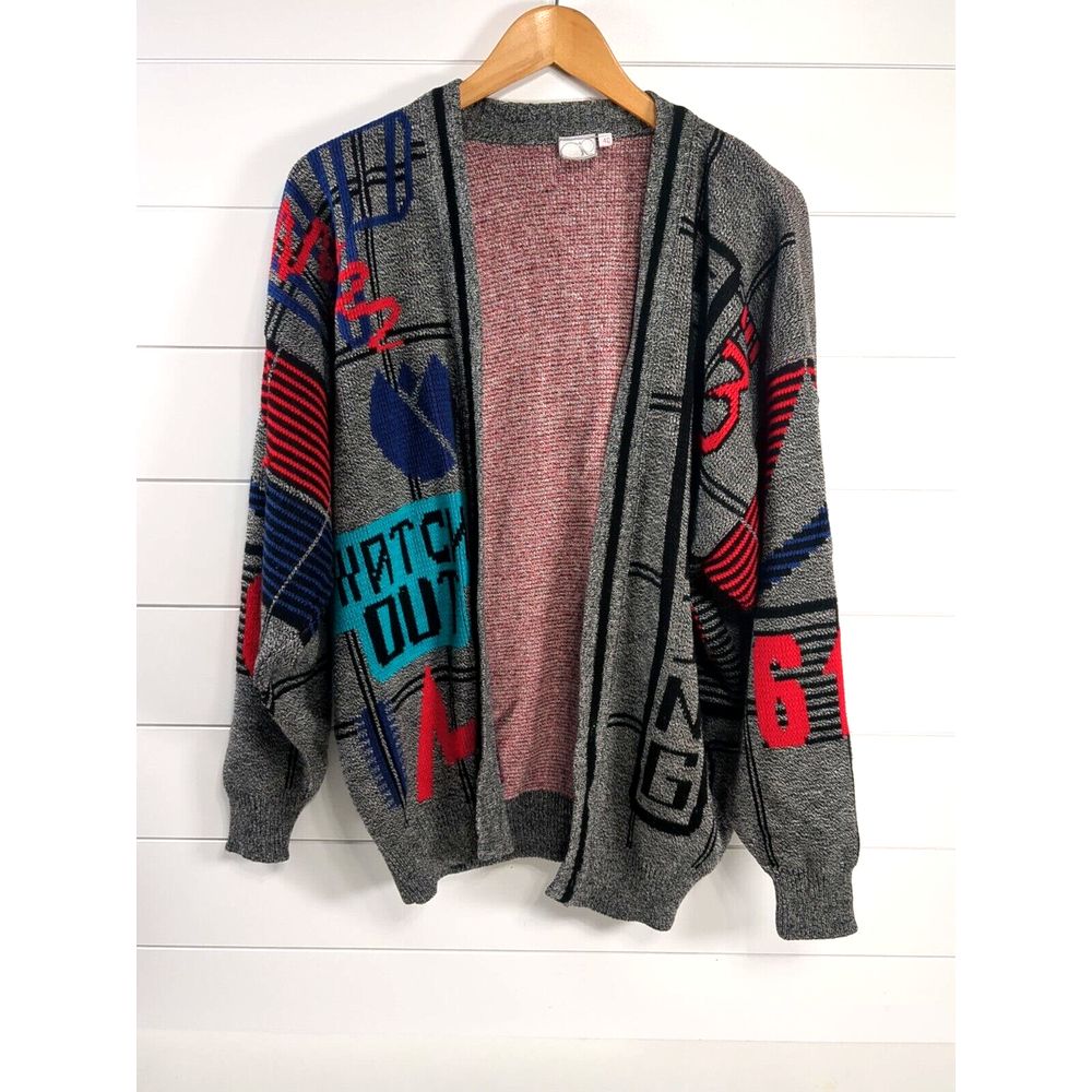 OP Mens Vintage Watch Surfing Cardigan Sweater Sz 40 Gray 80s 90s Art