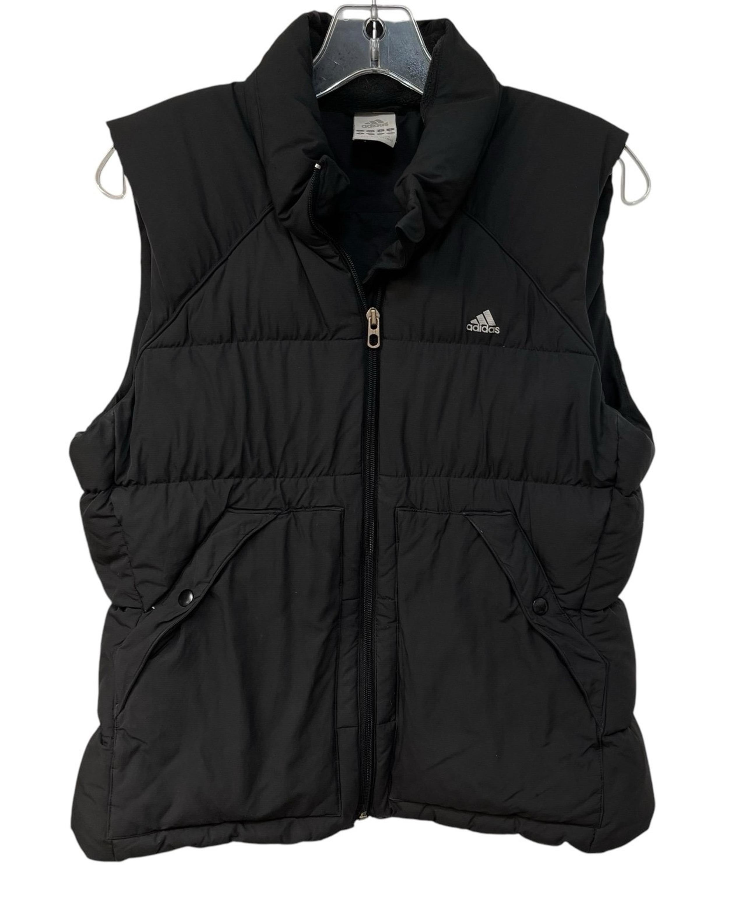 ADIDAS Down Filled Vest Black Waterproof Full Zip Medium 3-Stripes Insulated