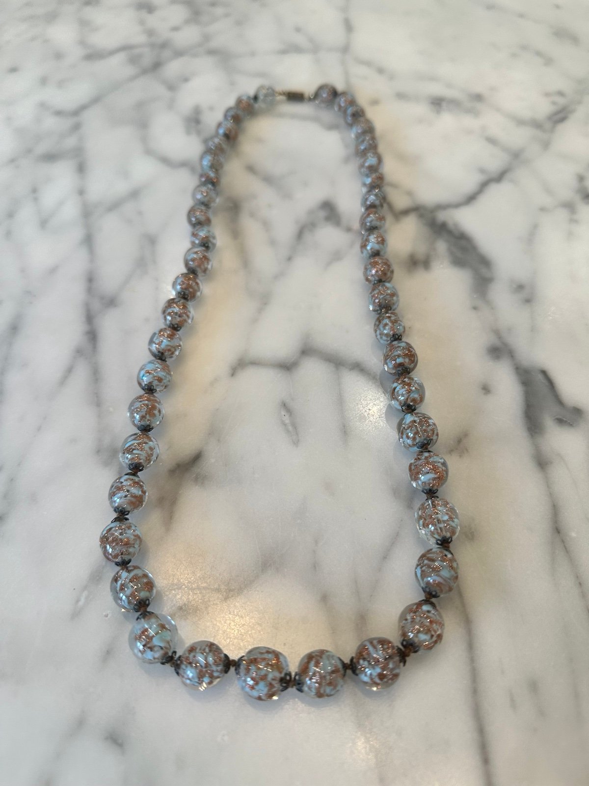 Venetian Murano Glass Necklace - Robins Egg Blue with Gold Flecks