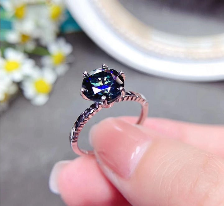 Exquisite 18K 925 Sterling Silver 2CT Blue Spark Moissanite Gemstone Ring (9-12)