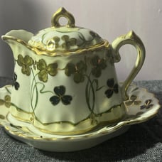 Rare Vintage Nippon Tea pot with lid - clover design with gold accents