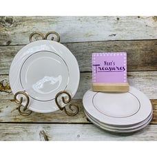 Gibson GOLDEN EMBRACE Embossed Curves Rim Gold Ring Salad Dessert Plates Set 4