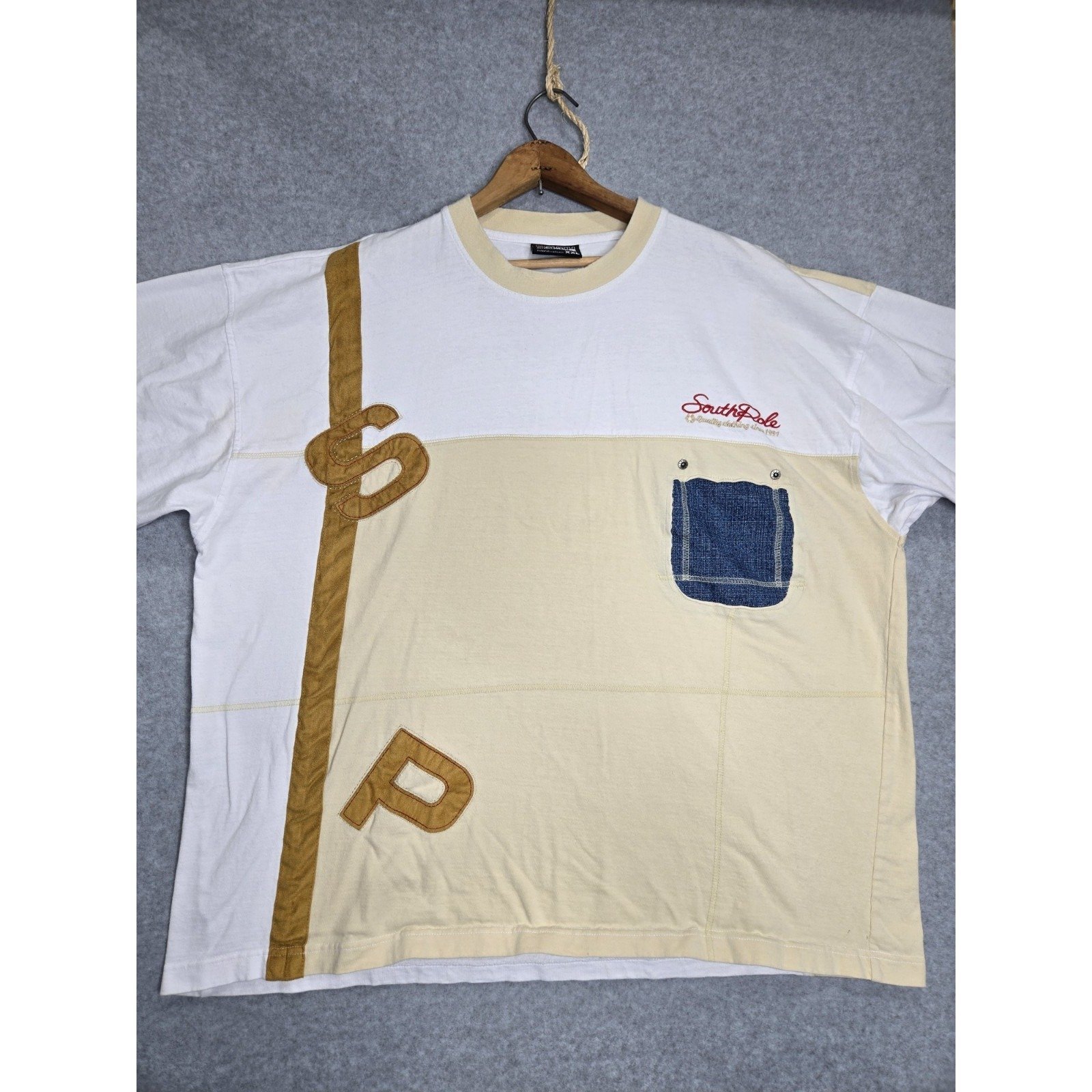 Vtg Southpole Authentic Collection Ringer T-Shirt Men's White Spellout Y2K XXL