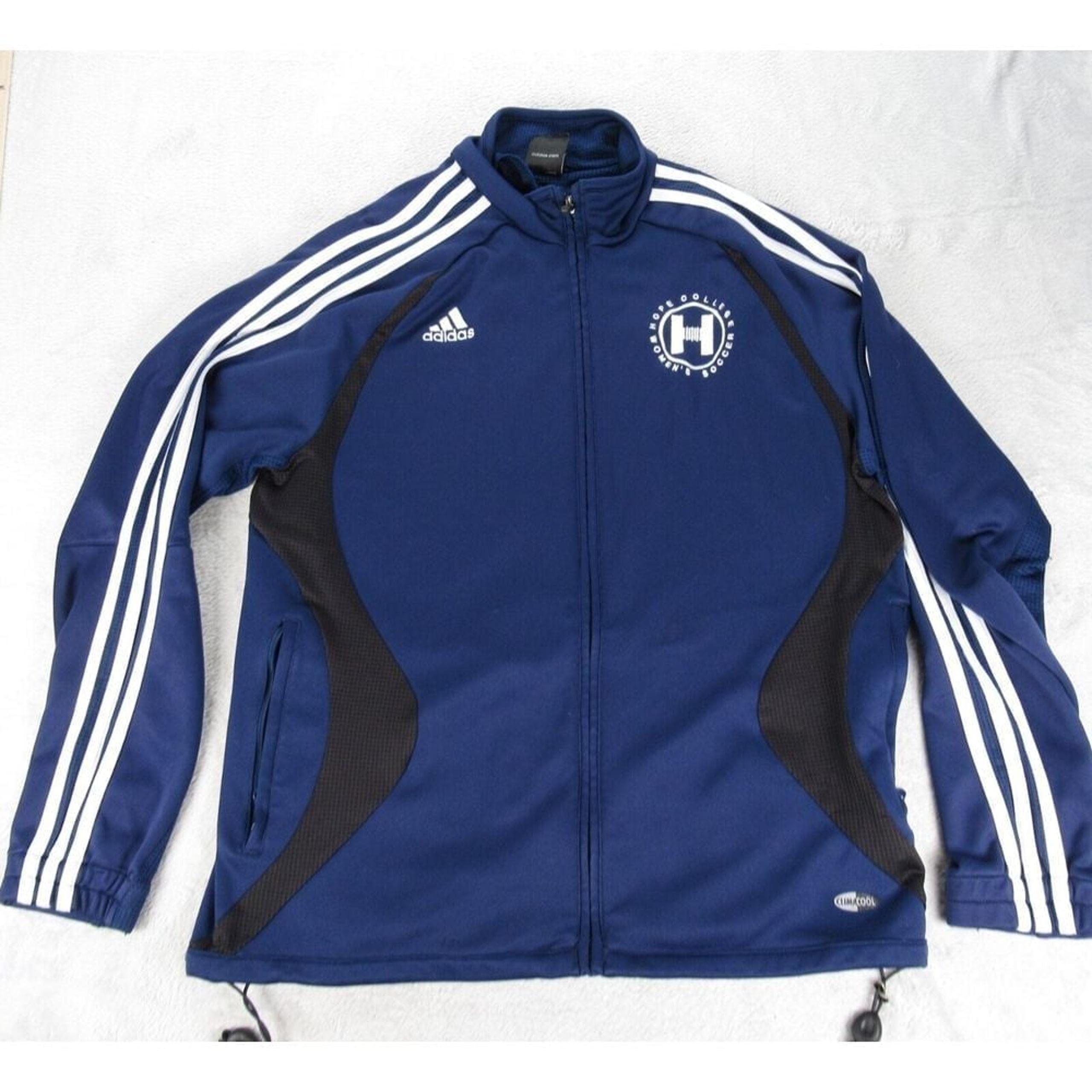 Adidas Track Jacket Womens Medium Blue Logo 3 Stripe Full Zip Climacool Active *