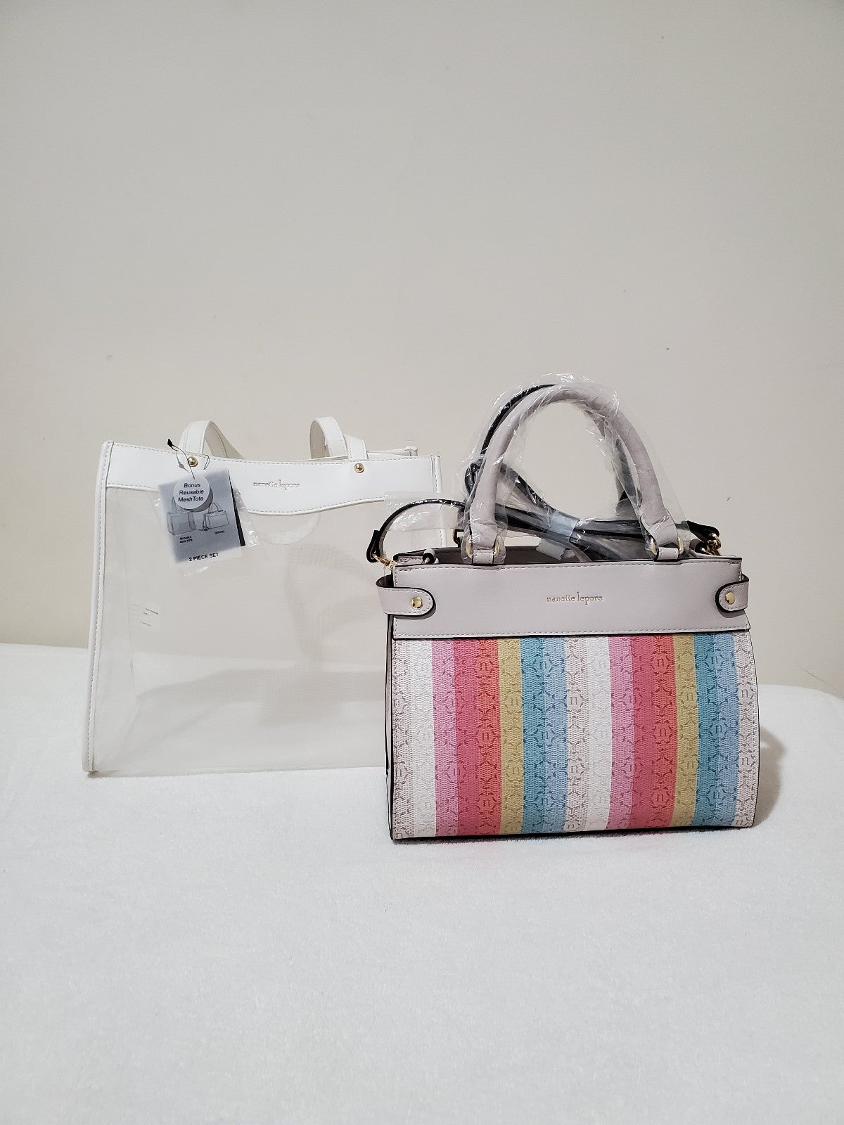 Nanette Lepore Logo Stripe Satchel In Mesh Tote
