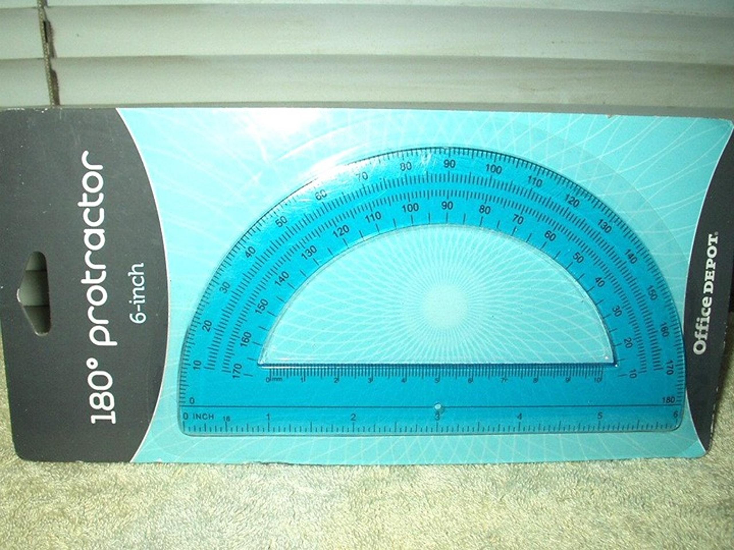 protractor 180 degree blue plastic sealed office depot #713-585