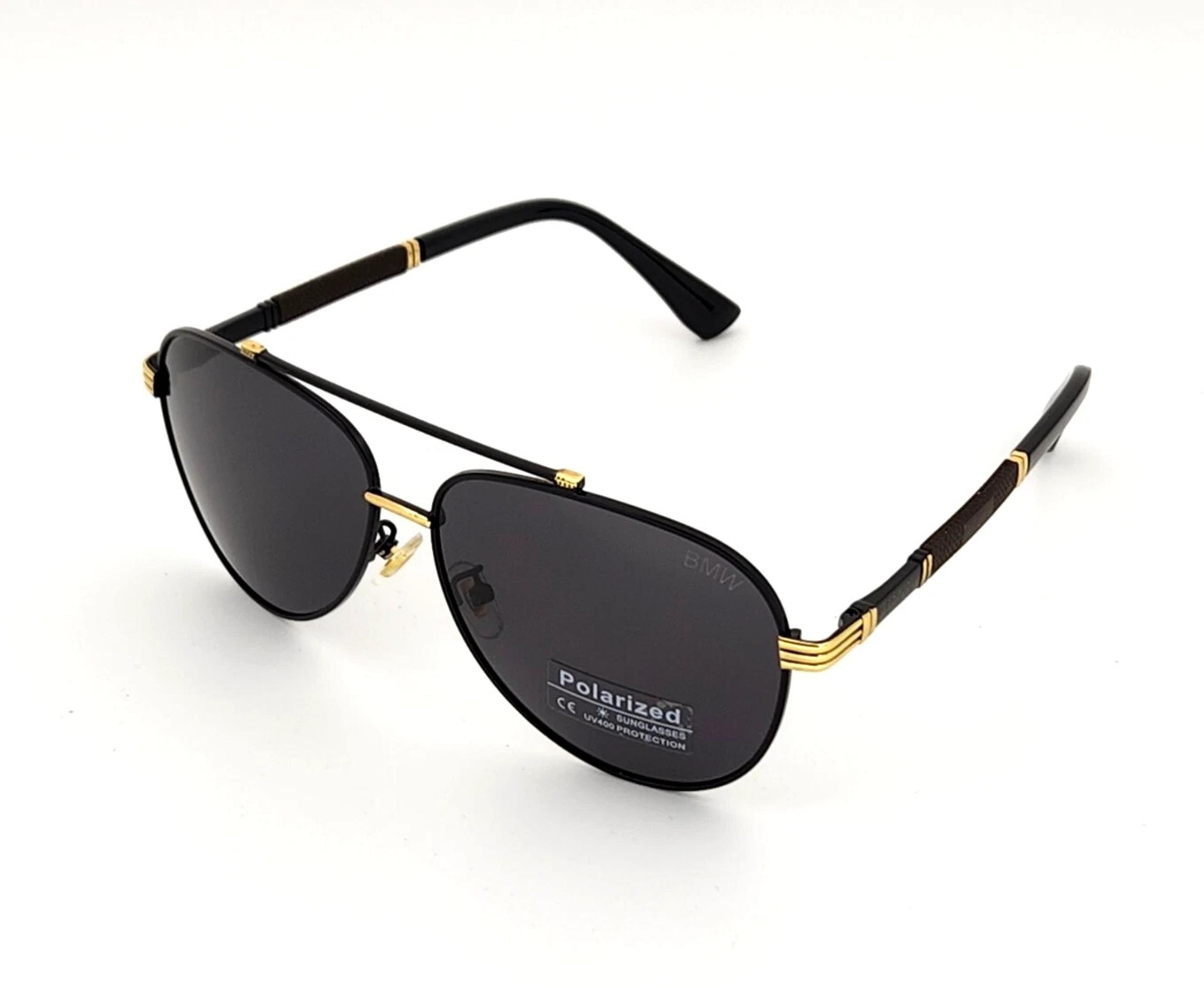 Polarized BMW Metal Aviator Sunglasses Black-Gold Frame Smoke Lens Flex Arms BW5