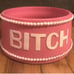 Fashionable Dog Bowl Pink Bitch Pearl-Lined Large Poly-Resin Water Feeder Holder