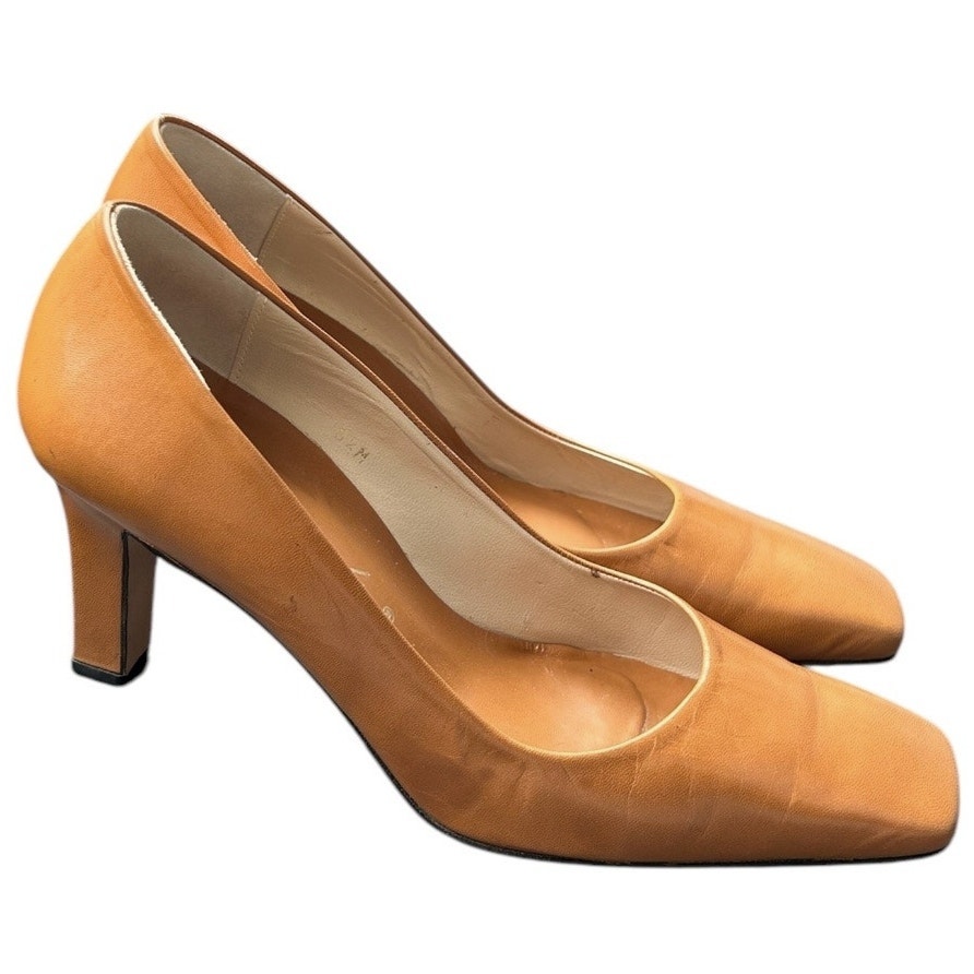 Amante Women's Heel Shoe Women's 8.5M Genuine Leather Camel Caramel Square Toe