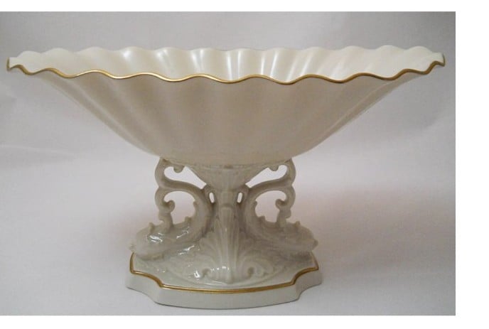 Vintage Lenox Aquarius Ivory Dolphin Pedistal Pisces Centerpiece Bowl w 24K Gold