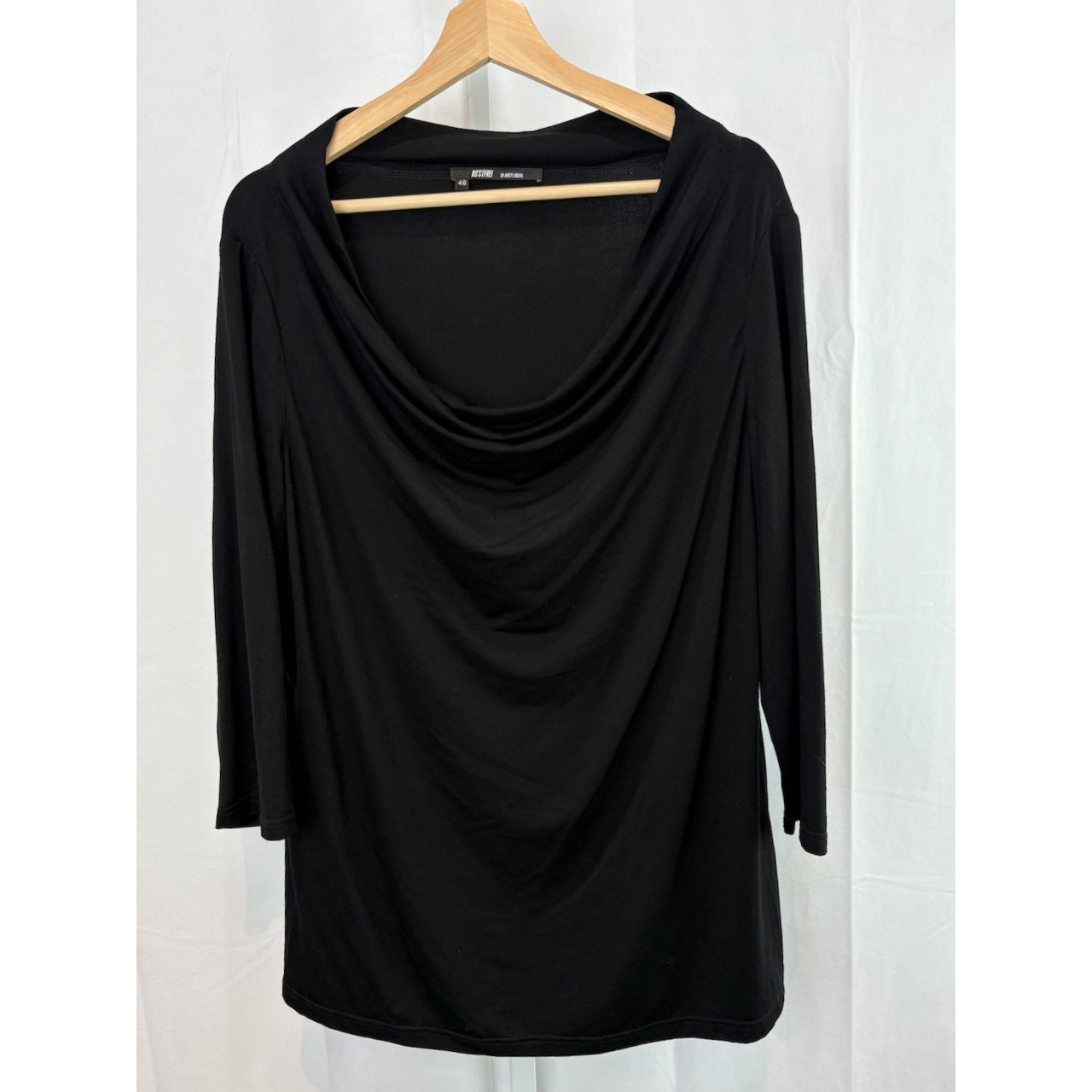 ANETT ROSTEL Rostfrei Drape Neck Jersey Knit Top 3/4 Sleeve Black Size 48 US XL