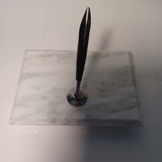 White Marble Pen Holder Silver Metal & Black Plastic 5.5