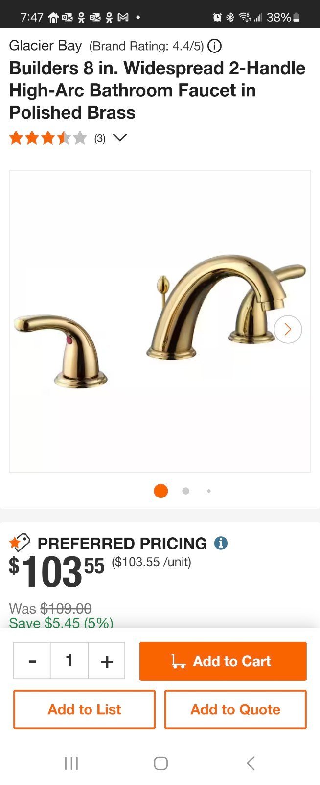 2 sets of Builders 8 in. Widespread 2-Handle High-Arc Bathroom Faucet