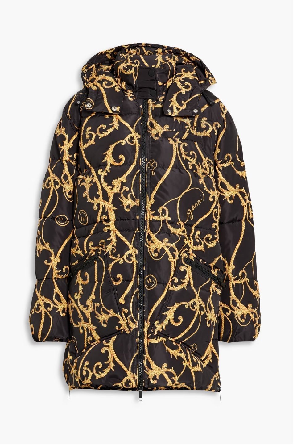 Ganni Baroque Scroll Print Quilted puffer coat barocco print